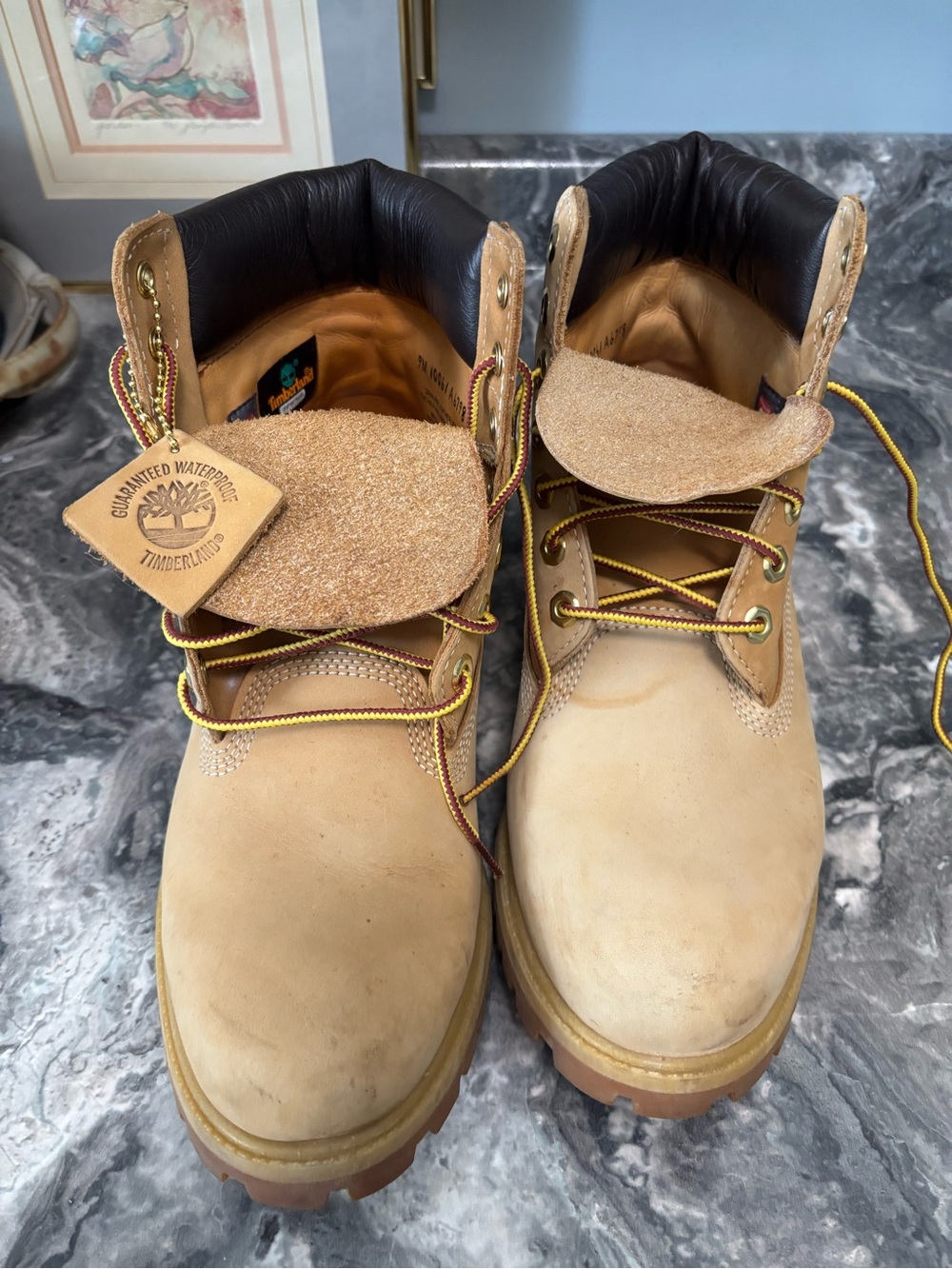 Timberland Wheat Nubuck 6-Inch Work Boots with Black Collar
